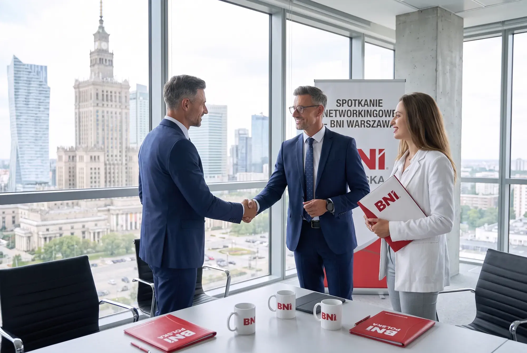 Powitanie uściskiem dłoni na spotkaniu networkingowym BNI Warszawa